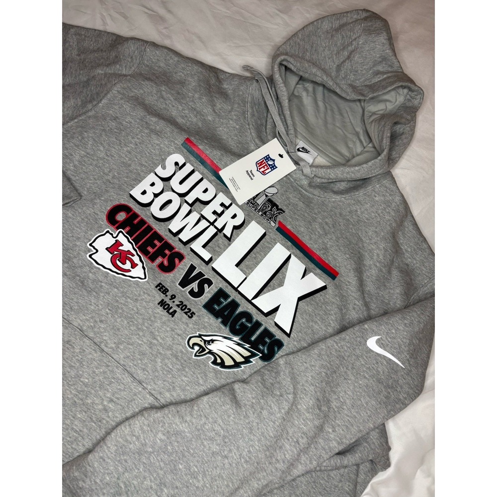 Nike Super Bowl LIX 59 Chiefs‎ vs Eagles NFL Hoodie Sweatshirt XXL Grey NWT $128